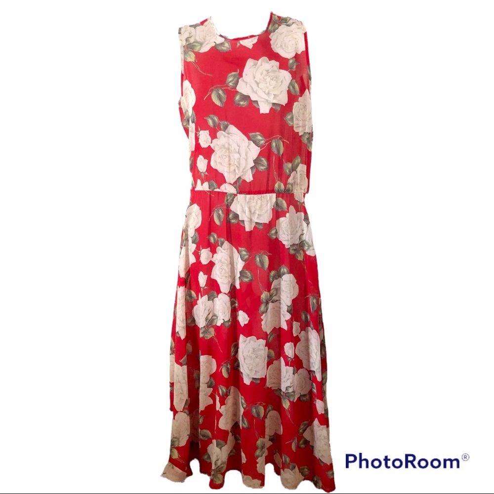 Vintage Avon Fashion Red & White Rose Dress, size 3/4
